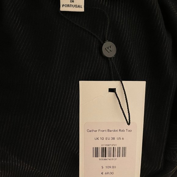 NWT New Whistles Black Gather Front Bardot Rib Top Size UK10/US6 - Picture 11 of 12